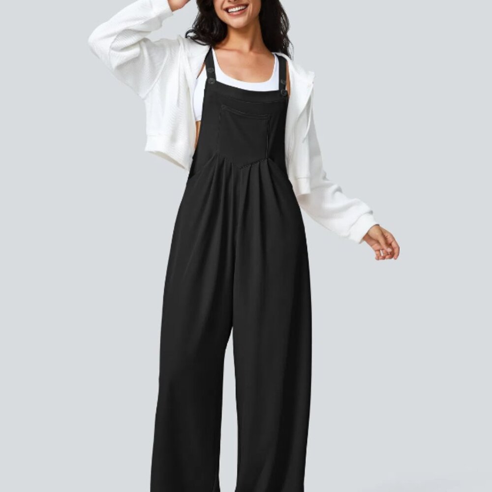 NWOT Halara Pocket Waffle Casual Overals - Size Medium Tall - Color - Black - Picture 2 of 10